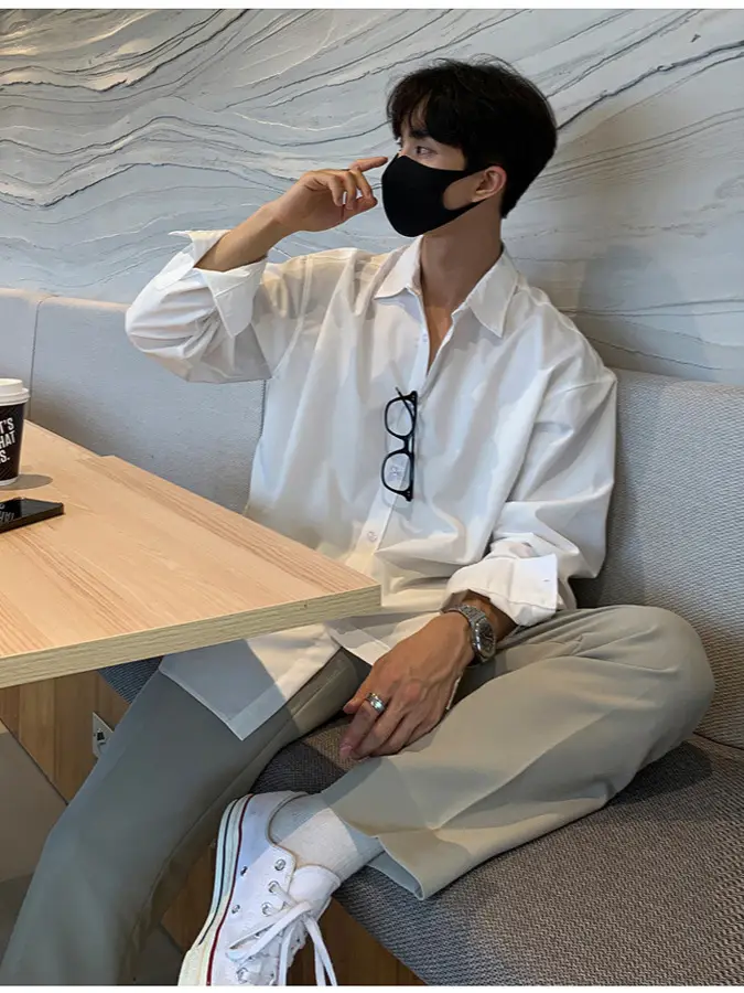 Hong Kong-style Grey Long-sleeved Men's Shirt - Image 6