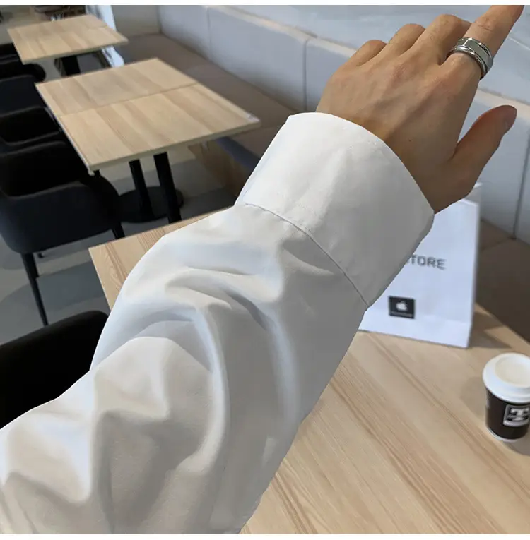 Hong Kong-style Grey Long-sleeved Men's Shirt — feature 14