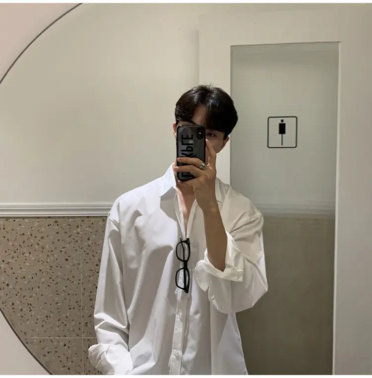 Hong Kong-style Grey Long-sleeved Men's Shirt — feature 16