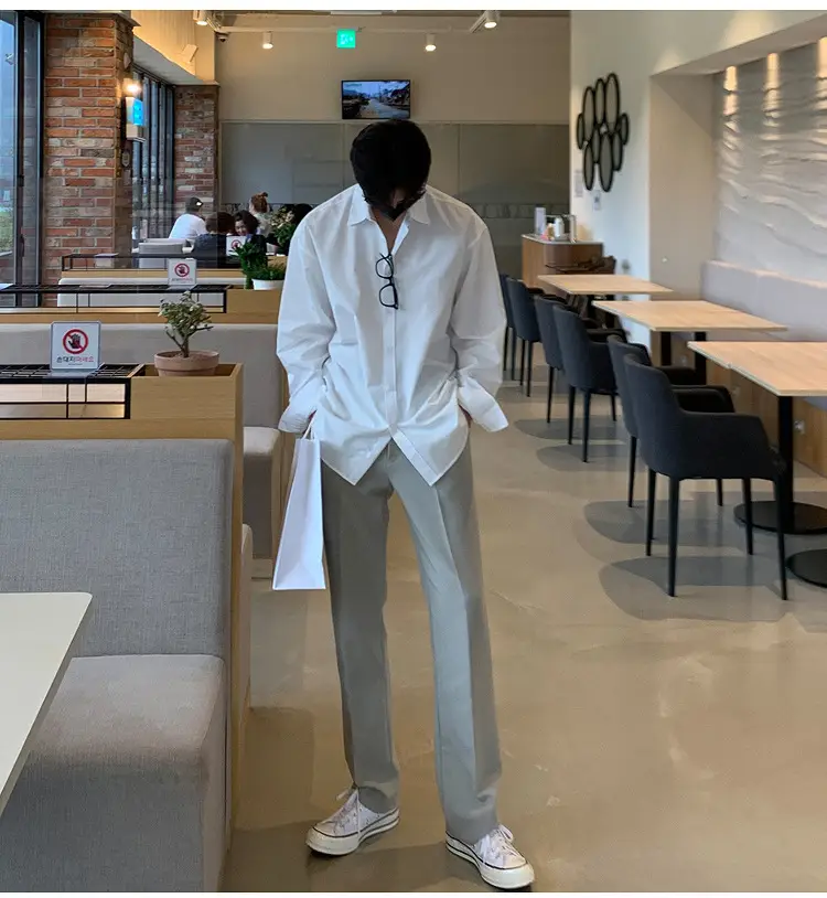 Hong Kong-style Grey Long-sleeved Men's Shirt — feature 18