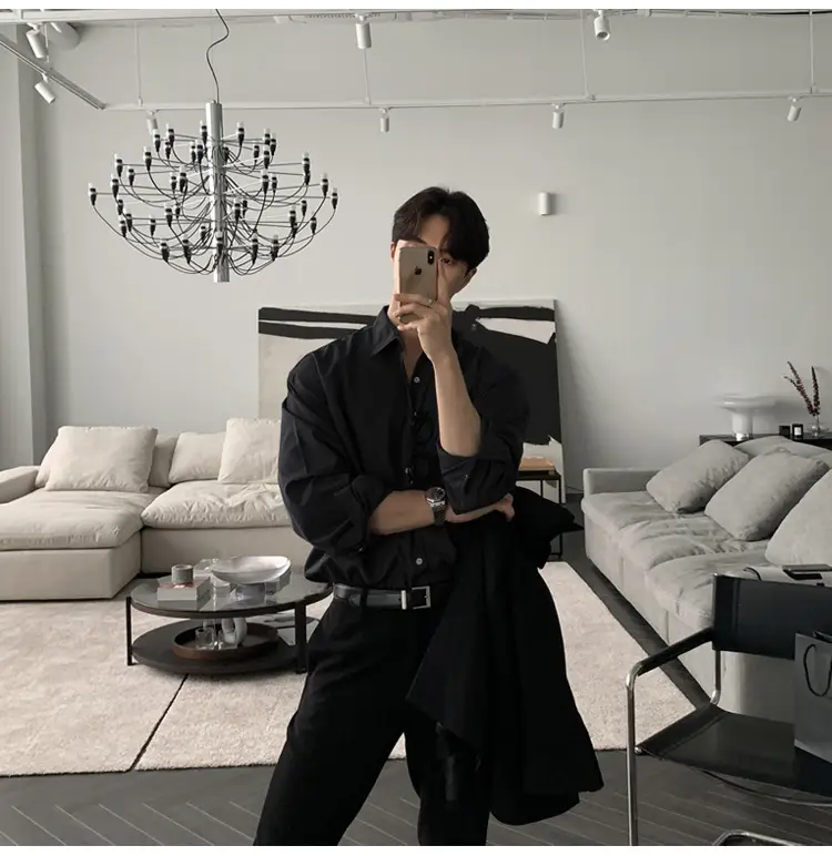 Hong Kong-style Grey Long-sleeved Men's Shirt — feature 7