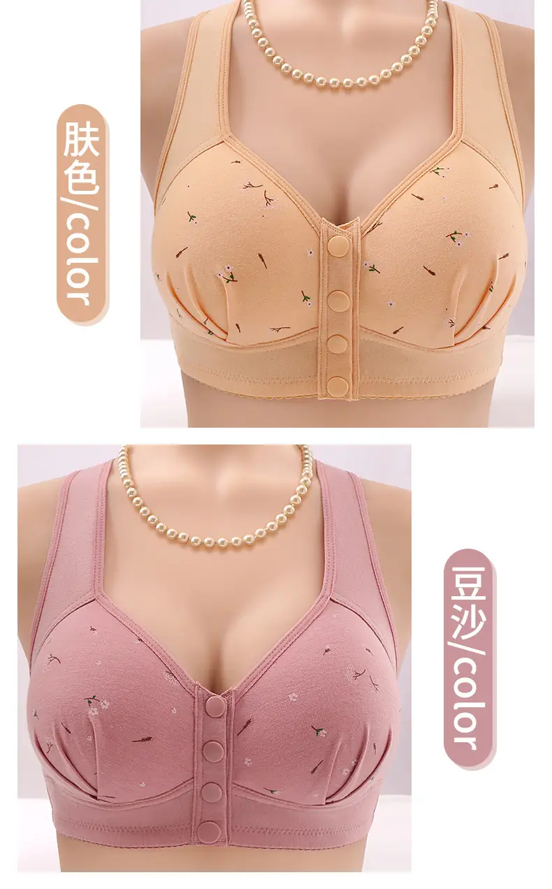New Front Buckle Fixed Sponge Middle-aged and Elderly plus size Breathable Bra Cotton Vest New Underwear for Women — feature 15