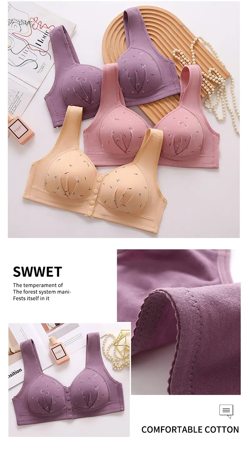 New Front Buckle Fixed Sponge Middle-aged and Elderly plus size Breathable Bra Cotton Vest New Underwear for Women — feature 17