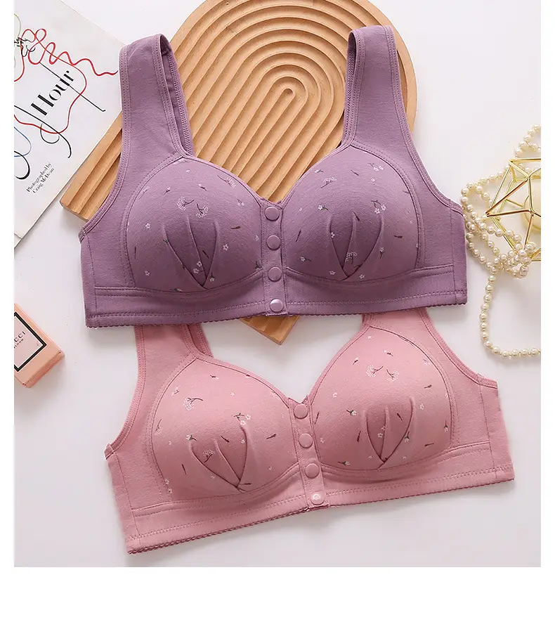 New Front Buckle Fixed Sponge Middle-aged and Elderly plus size Breathable Bra Cotton Vest New Underwear for Women — feature 18