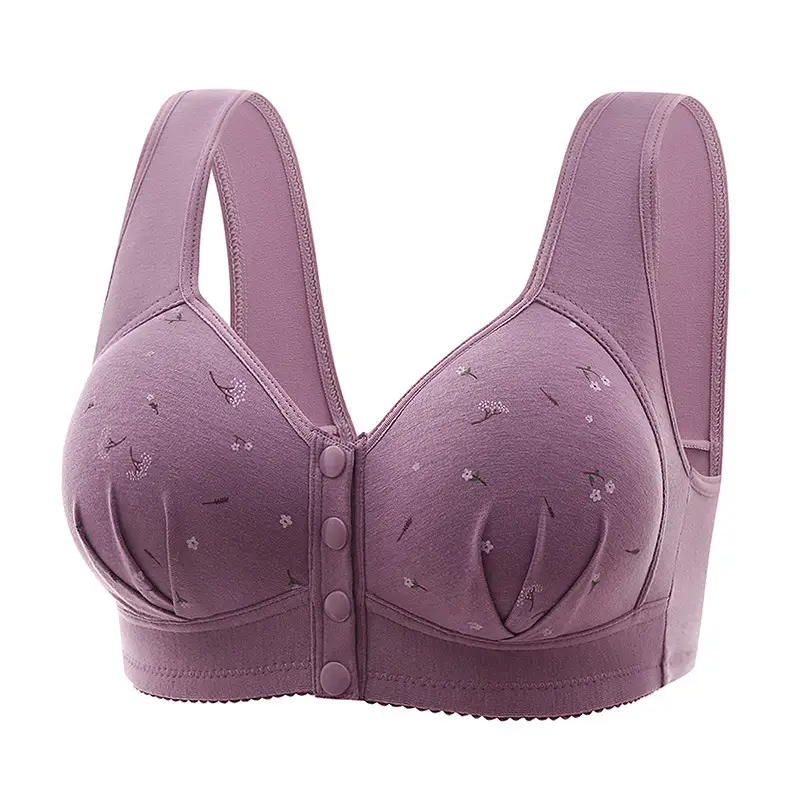 New Front Buckle Fixed Sponge Middle-aged and Elderly plus size Breathable Bra Cotton Vest New Underwear for Women
