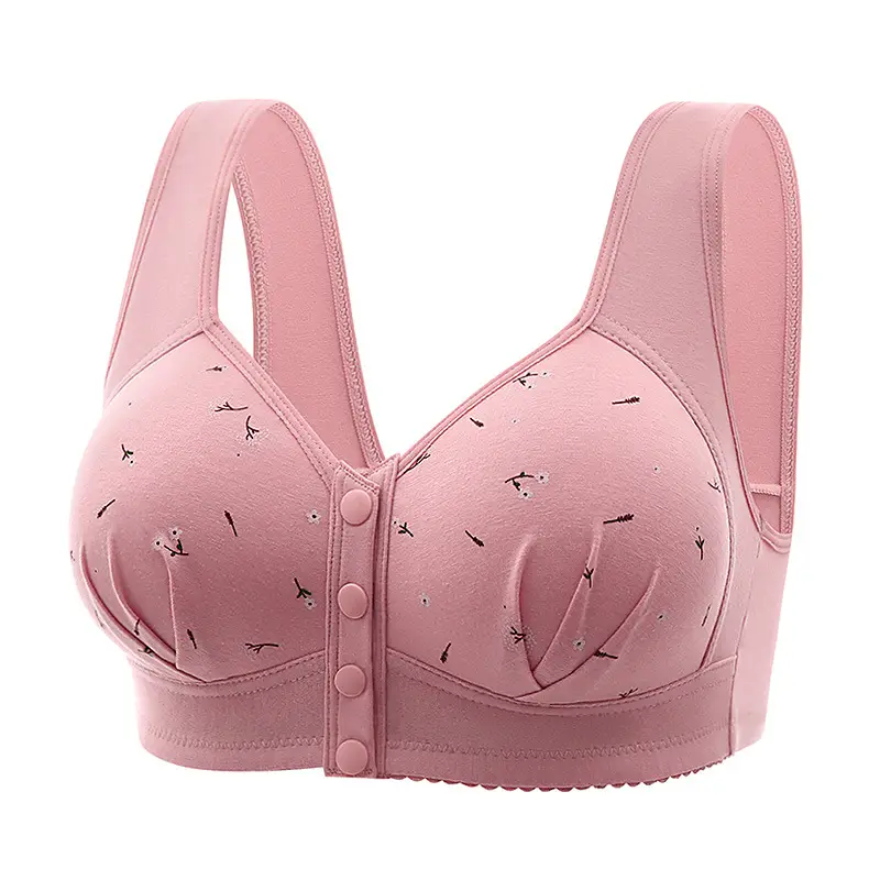 New Front Buckle Fixed Sponge Middle-aged and Elderly plus size Breathable Bra Cotton Vest New Underwear for Women