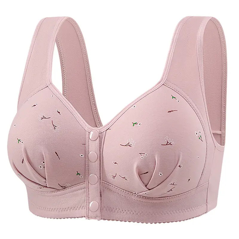 New Front Buckle Fixed Sponge Middle-aged and Elderly plus size Breathable Bra Cotton Vest New Underwear for Women
