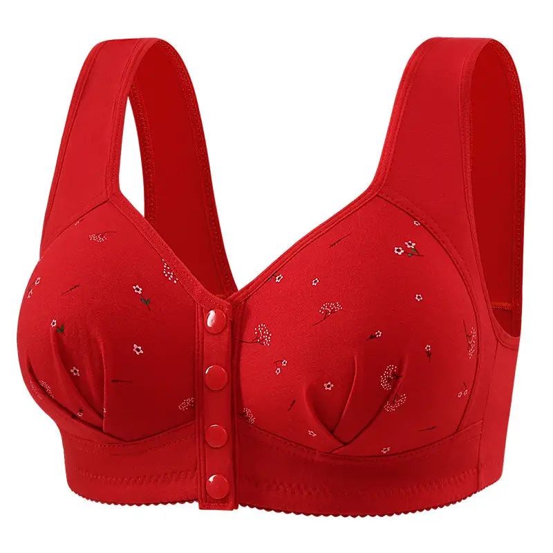 New Front Buckle Fixed Sponge Middle-aged and Elderly plus size Breathable Bra Cotton Vest New Underwear for Women