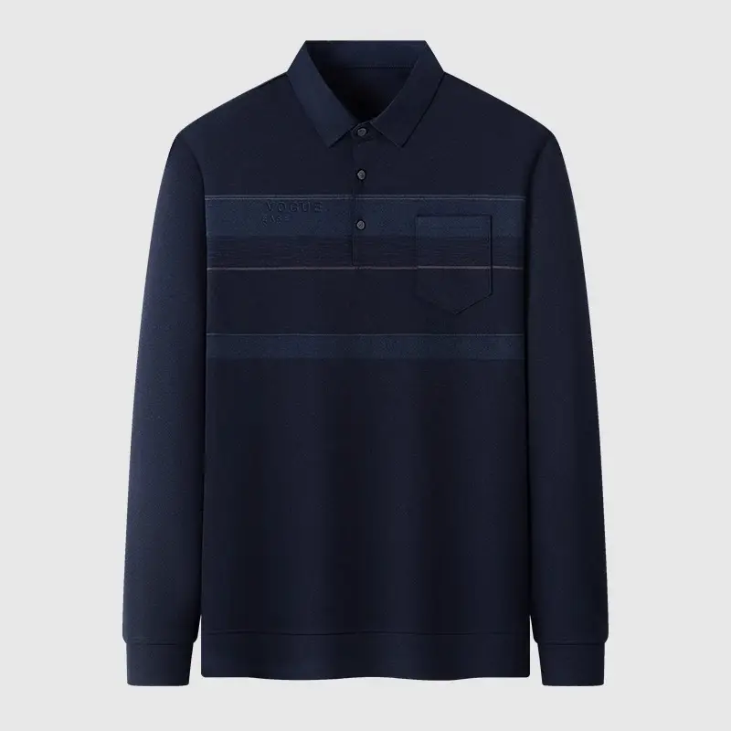 Dad Long Sleeve Polo Shirt Black Striped Grandpa Pockets - Image 7