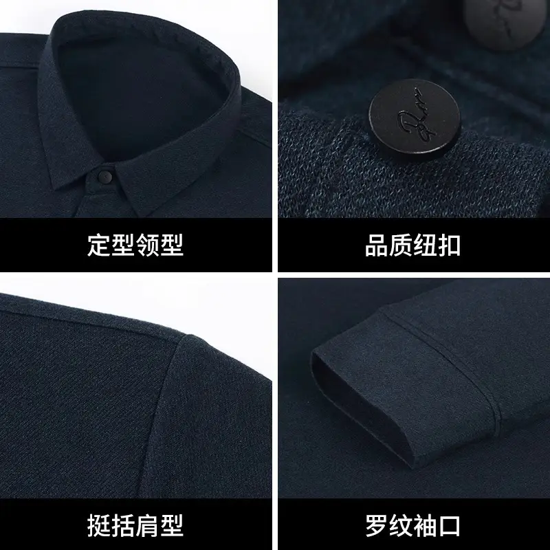 Dad Long Sleeve Polo Shirt Black Striped Grandpa Pockets - Image 8