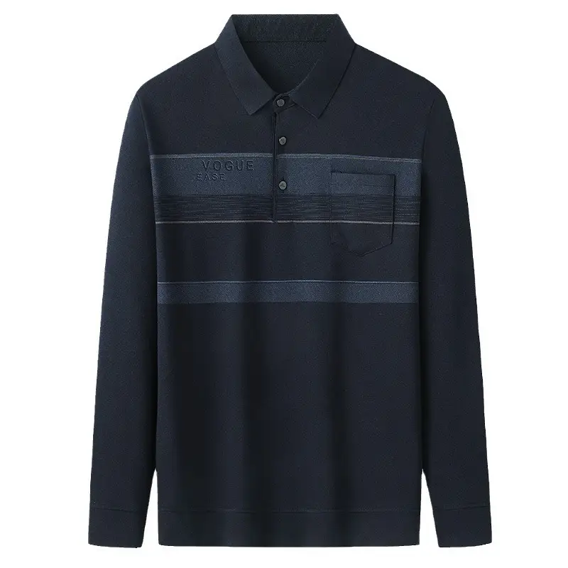 Dad Long Sleeve Polo Shirt Black Striped Grandpa Pockets - Image 10
