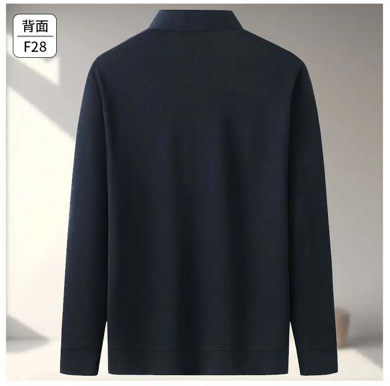 Dad Long Sleeve Polo Shirt Black Striped Grandpa Pockets — feature 13