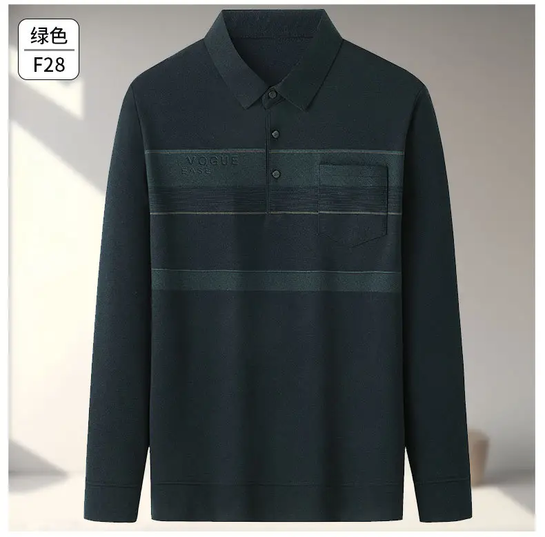 Dad Long Sleeve Polo Shirt Black Striped Grandpa Pockets — feature 14