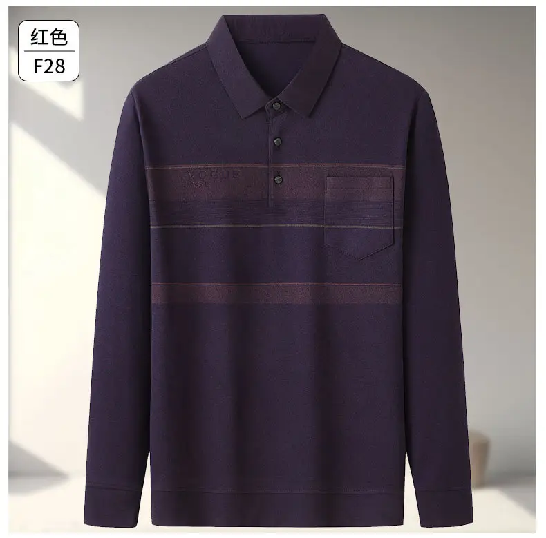 Dad Long Sleeve Polo Shirt Black Striped Grandpa Pockets — feature 15