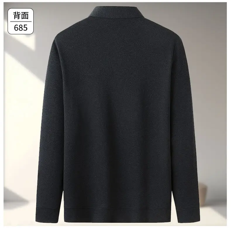 Dad Long Sleeve Polo Shirt Black Striped Grandpa Pockets — feature 17