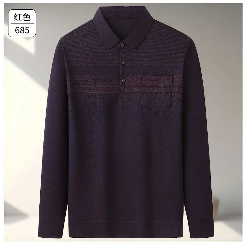 Dad Long Sleeve Polo Shirt Black Striped Grandpa Pockets — feature 19