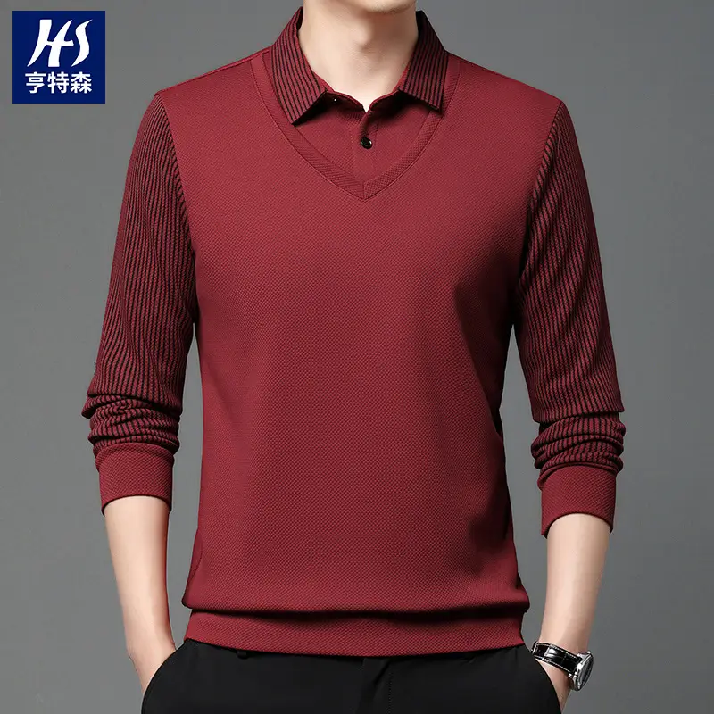 Men's Long Sleeve Striped Polo Shirt Navy Blue - Image 10