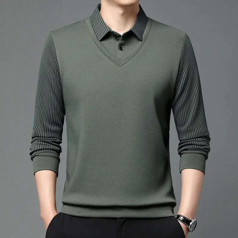 Men's Long Sleeve Striped Polo Shirt Navy Blue - Image 12
