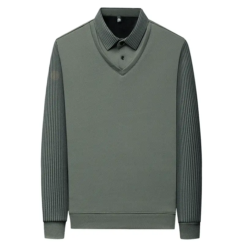 Men's Long Sleeve Striped Polo Shirt Navy Blue - Image 13