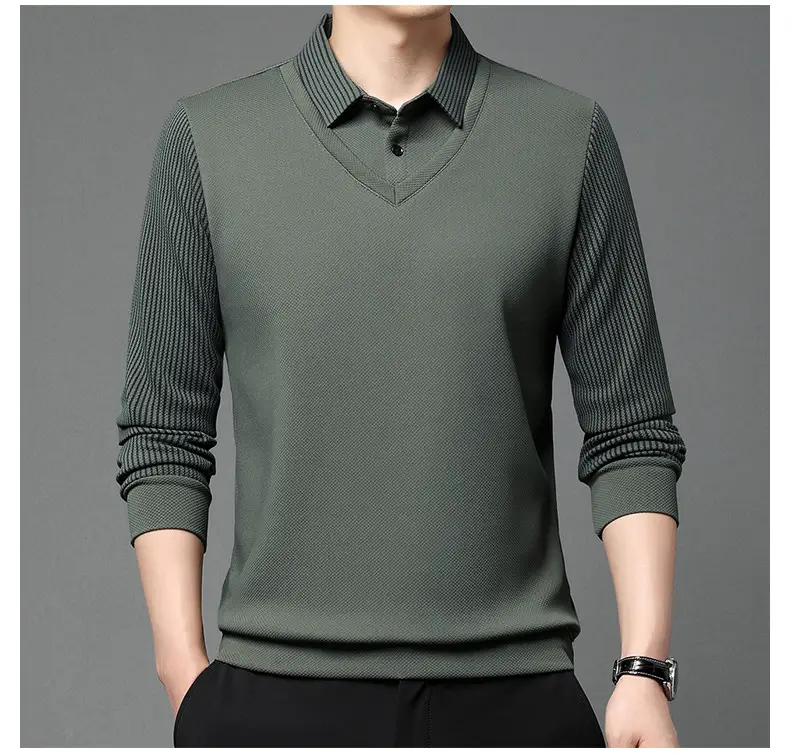 Men's Long Sleeve Striped Polo Shirt Navy Blue — feature 14