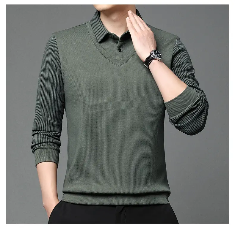 Men's Long Sleeve Striped Polo Shirt Navy Blue — feature 15