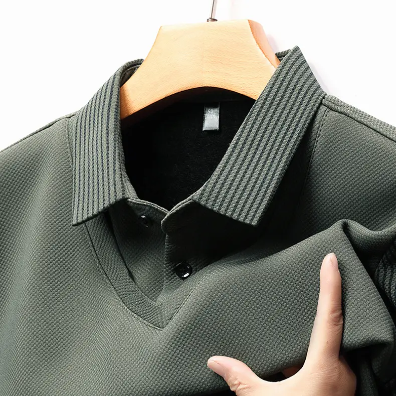 Men's Long Sleeve Striped Polo Shirt Navy Blue — feature 18