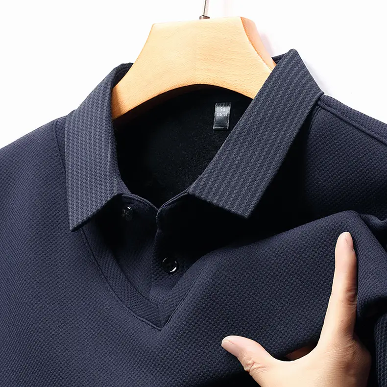 Men's Long Sleeve Striped Polo Shirt Navy Blue — feature 22