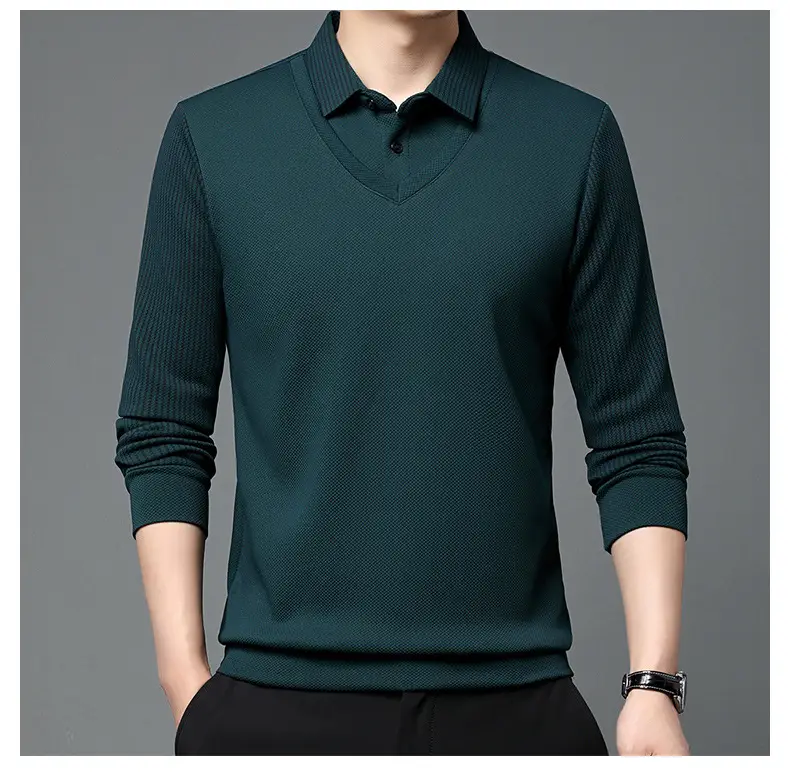 Men's Long Sleeve Striped Polo Shirt Navy Blue — feature 24