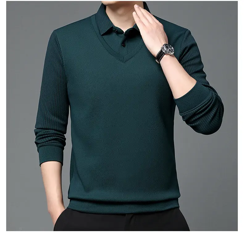 Men's Long Sleeve Striped Polo Shirt Navy Blue — feature 26