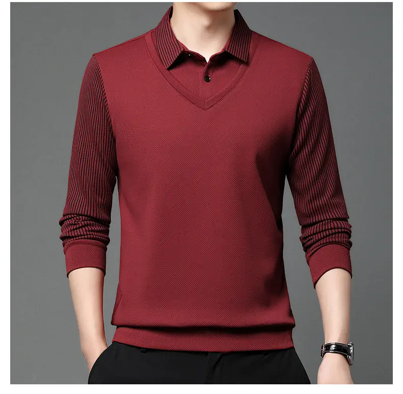 Men's Long Sleeve Striped Polo Shirt Navy Blue — feature 29