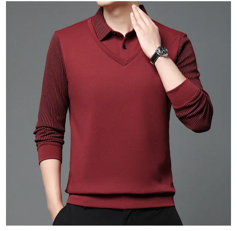 Men's Long Sleeve Striped Polo Shirt Navy Blue — feature 31