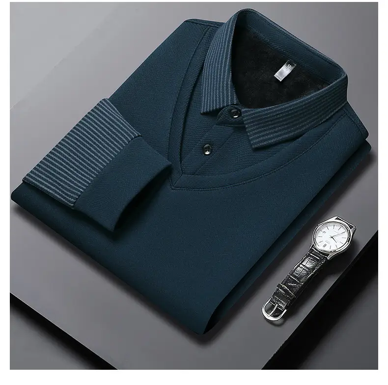 Men's Long Sleeve Striped Polo Shirt Navy Blue — feature 35
