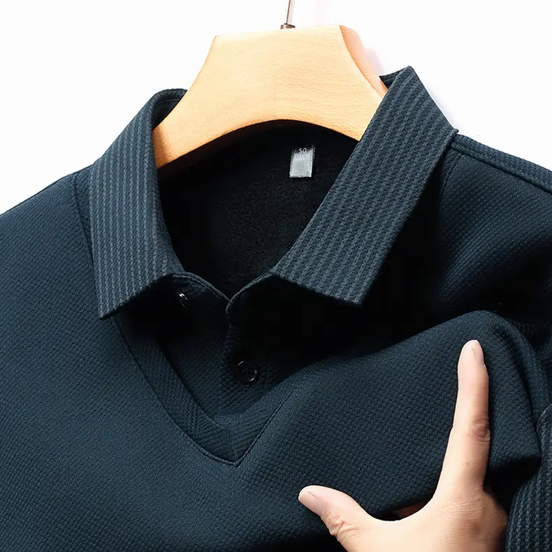 Men's Long Sleeve Striped Polo Shirt Navy Blue — feature 36