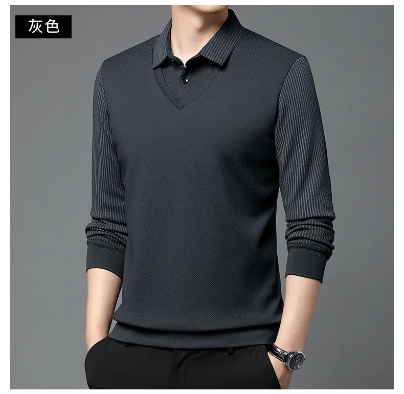 Men's Long Sleeve Striped Polo Shirt Navy Blue — feature 37