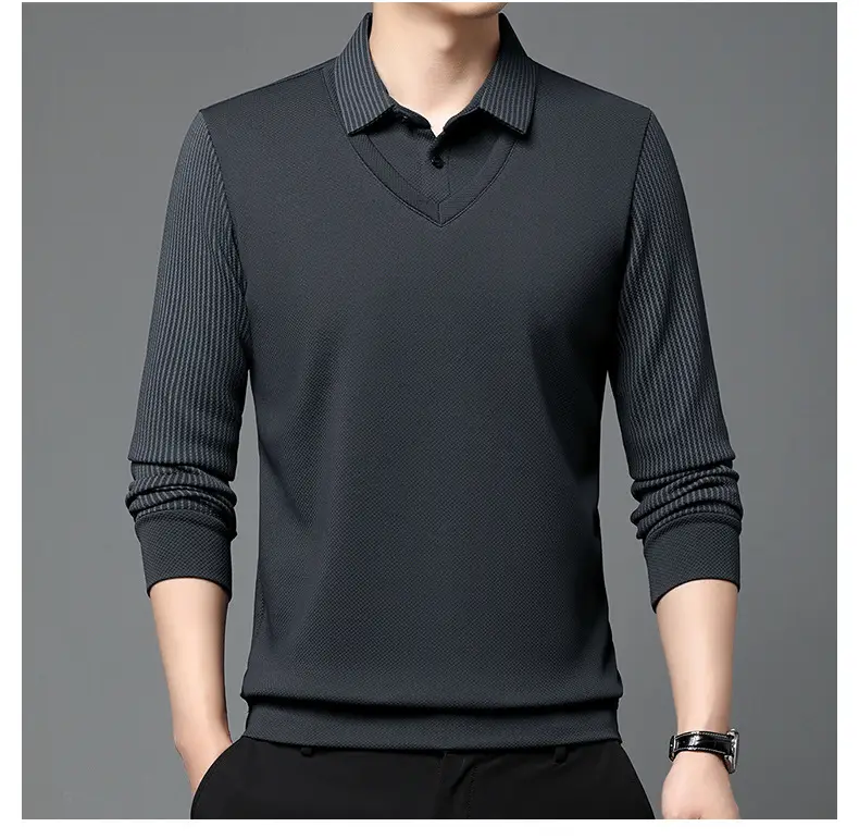 Men's Long Sleeve Striped Polo Shirt Navy Blue — feature 38