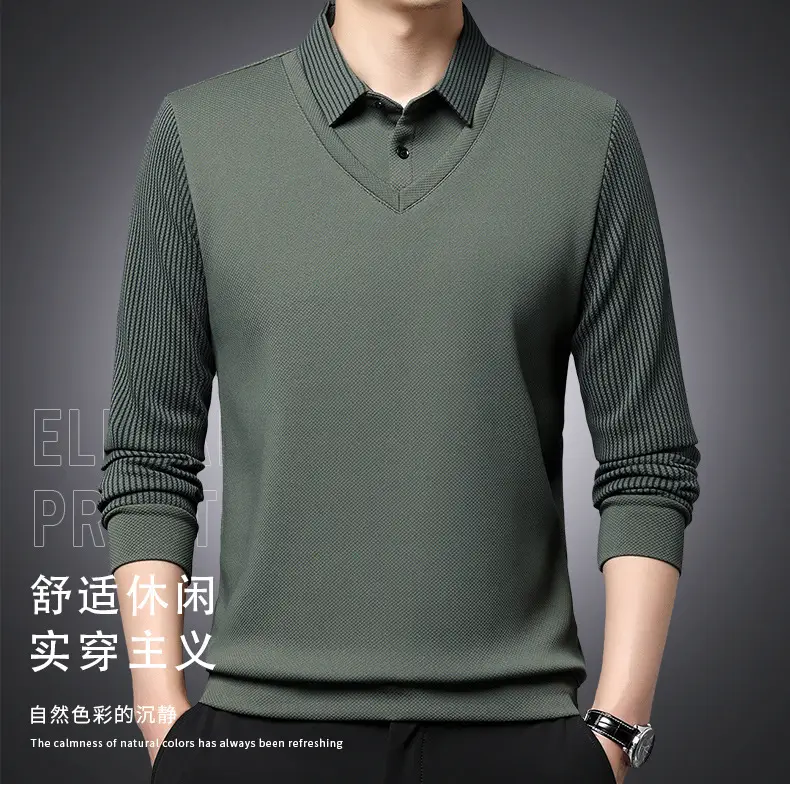 Men's Long Sleeve Striped Polo Shirt Navy Blue — feature 4