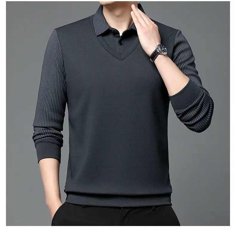 Men's Long Sleeve Striped Polo Shirt Navy Blue — feature 40