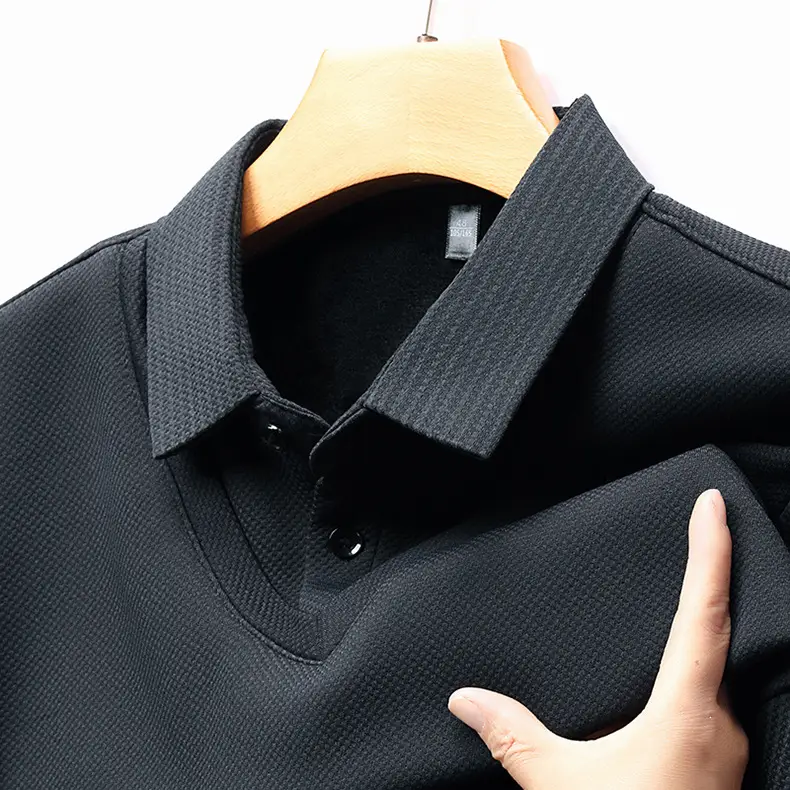 Men's Long Sleeve Striped Polo Shirt Navy Blue — feature 41