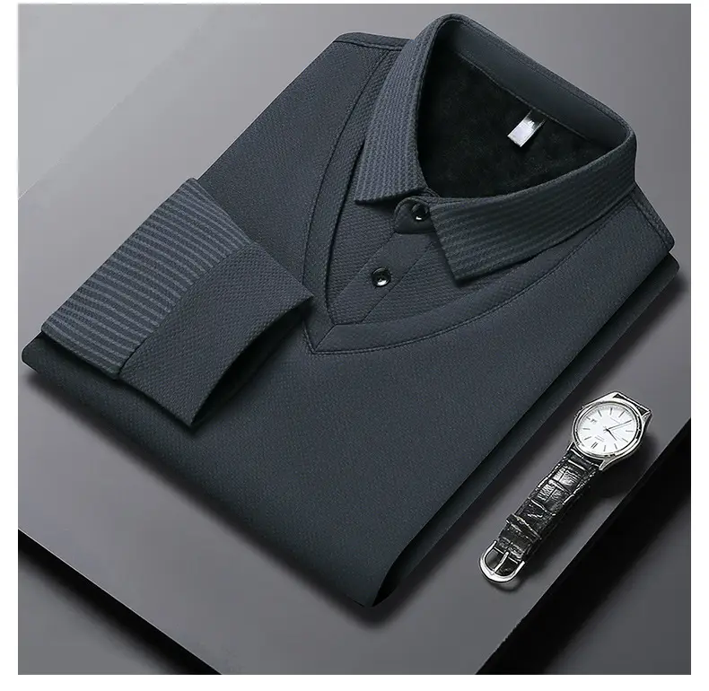 Men's Long Sleeve Striped Polo Shirt Navy Blue — feature 42