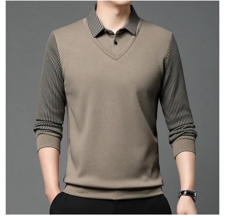Men's Long Sleeve Striped Polo Shirt Navy Blue — feature 43