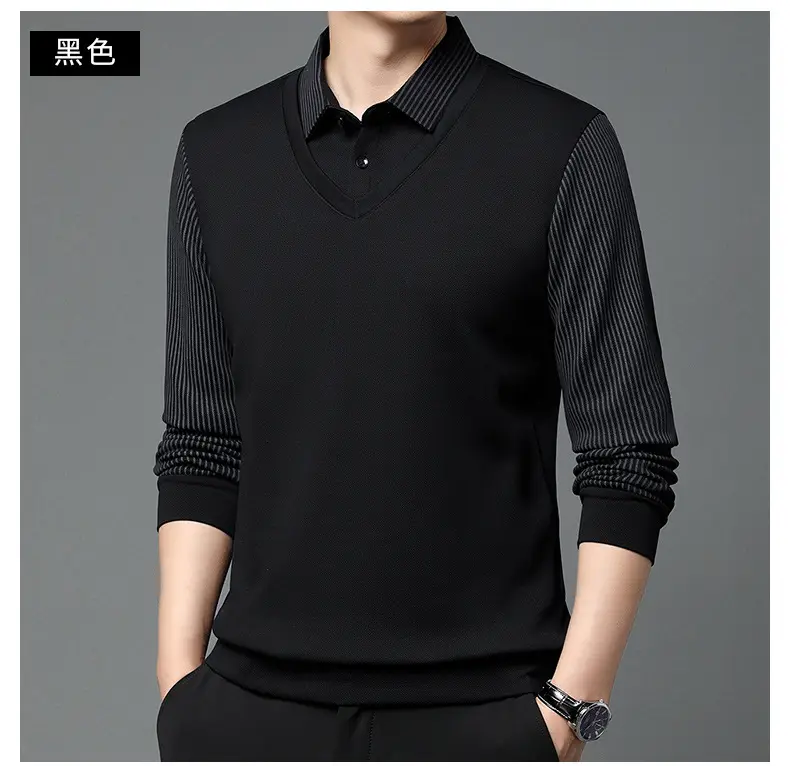 Men's Long Sleeve Striped Polo Shirt Navy Blue — feature 44