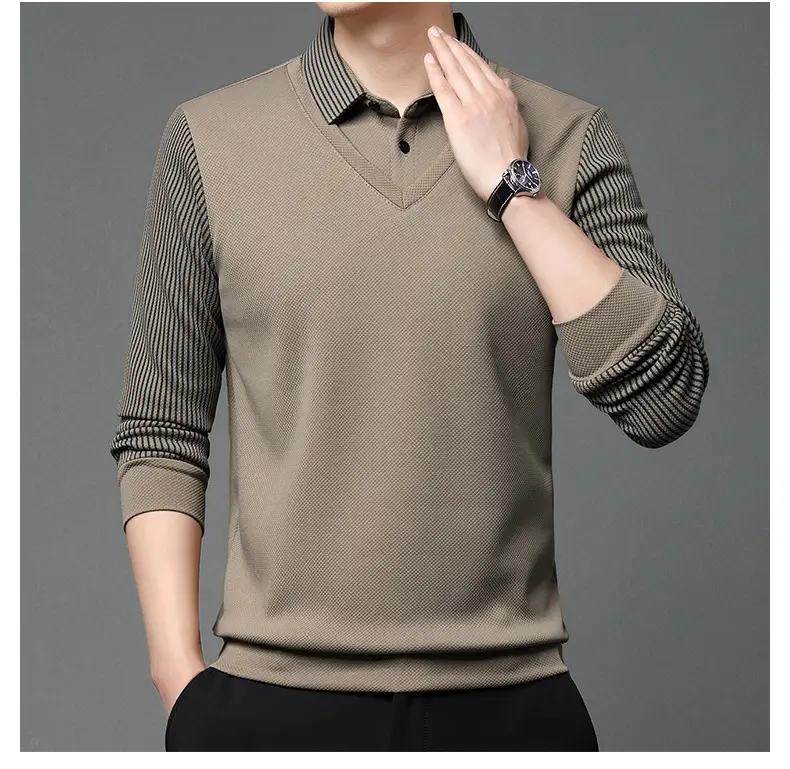 Men's Long Sleeve Striped Polo Shirt Navy Blue — feature 45