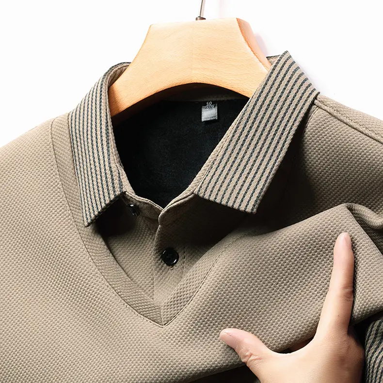 Men's Long Sleeve Striped Polo Shirt Navy Blue — feature 46