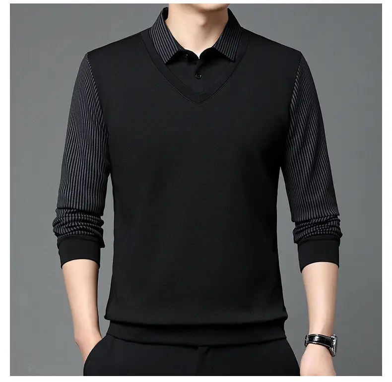 Men's Long Sleeve Striped Polo Shirt Navy Blue — feature 47