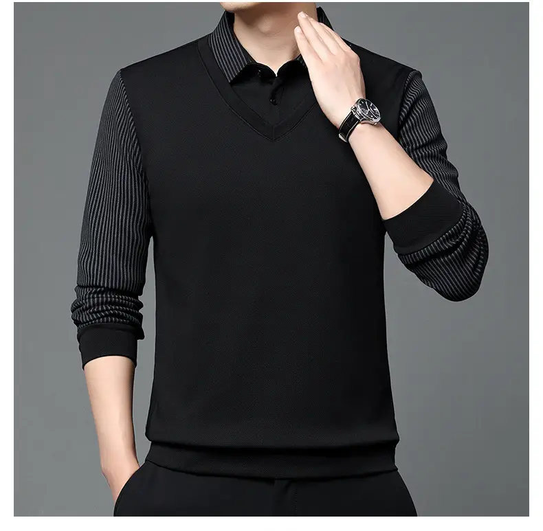 Men's Long Sleeve Striped Polo Shirt Navy Blue — feature 48