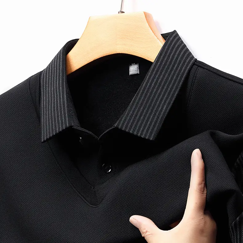 Men's Long Sleeve Striped Polo Shirt Navy Blue — feature 49