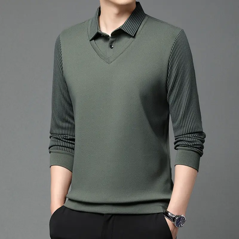 Men's Long Sleeve Striped Polo Shirt Navy Blue - Image 2