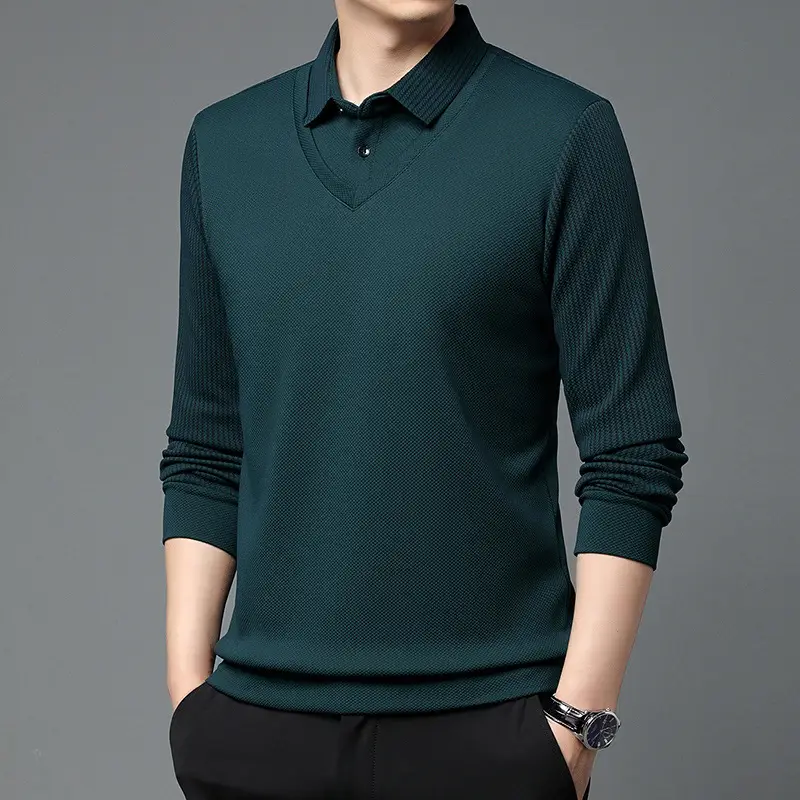 Men's Long Sleeve Striped Polo Shirt Navy Blue - Image 4