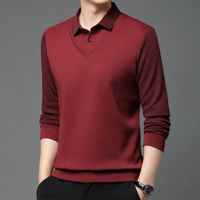 Men's Long Sleeve Striped Polo Shirt Navy Blue - Image 5