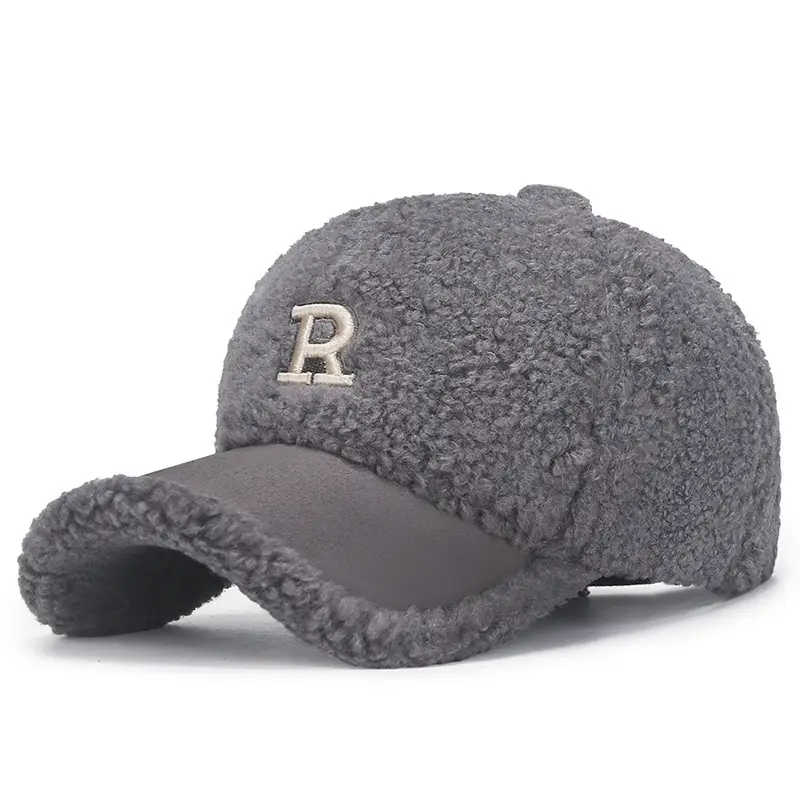 Winter Teddy Velvet Baseball Cap with Embroidered R - Image 2